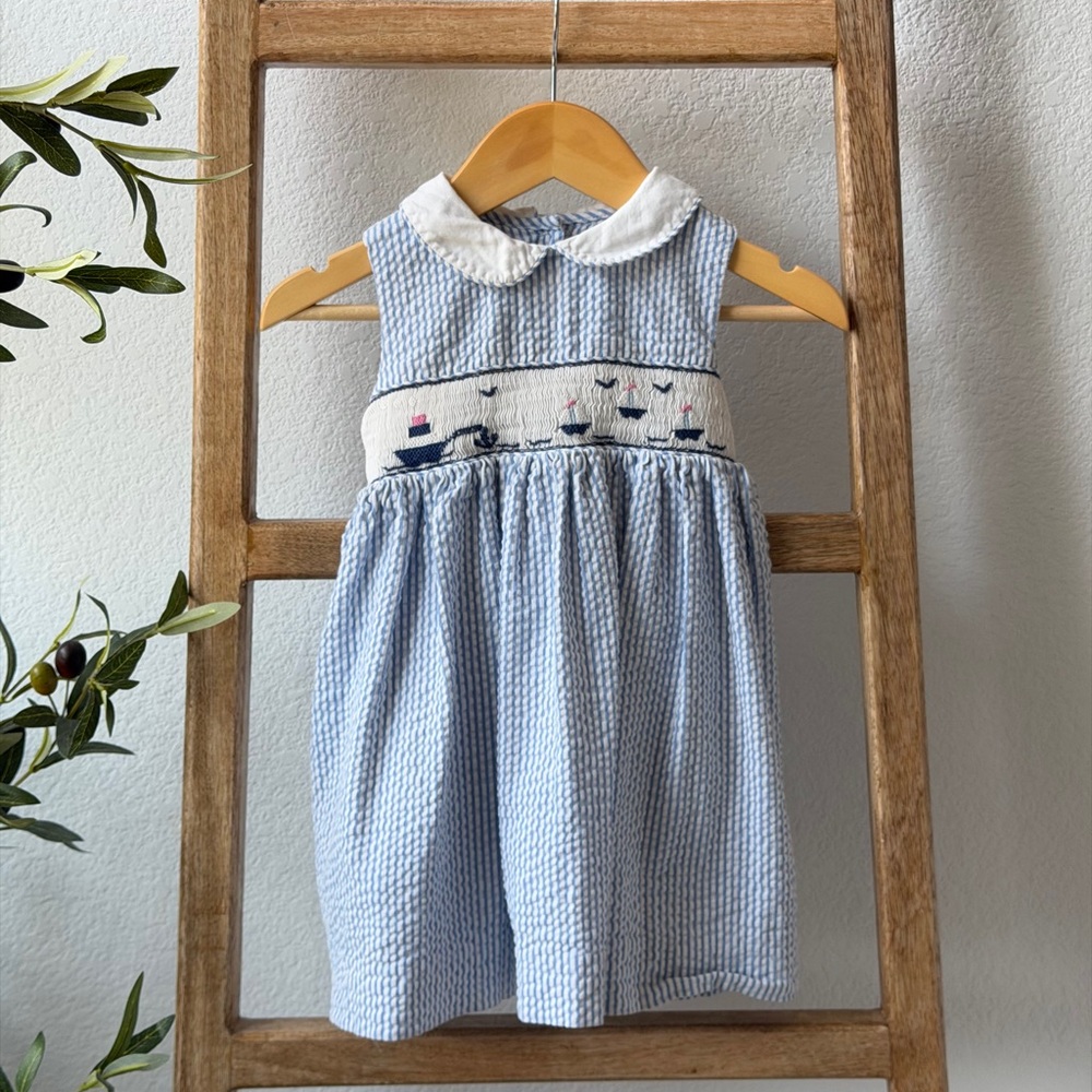 Lilly Pulitzer Blue and White Seersucker Kids Dress